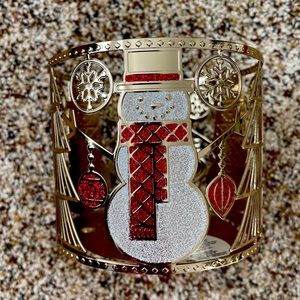 Bath & Body Works 3-Wick Christmas Snowman Metallic Candle Holder Gold Glitter